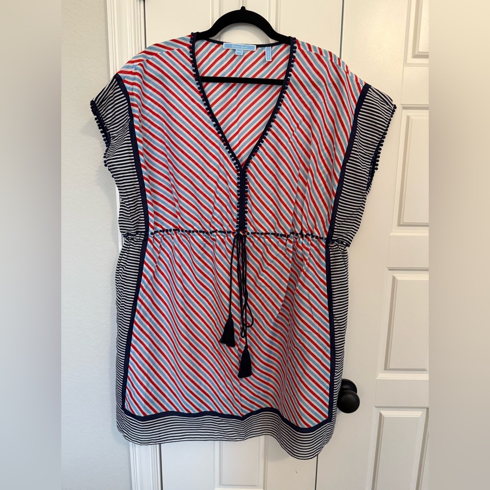 NWOT Draper James Red and Blue Striped V-Neck Tunic